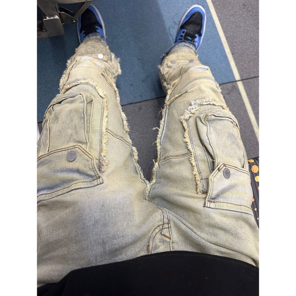 Men Stacked Jeans Multi Cargo Pockets Denim Pants on - Picture 11 of 14